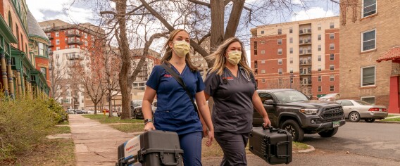 Providers walking city
